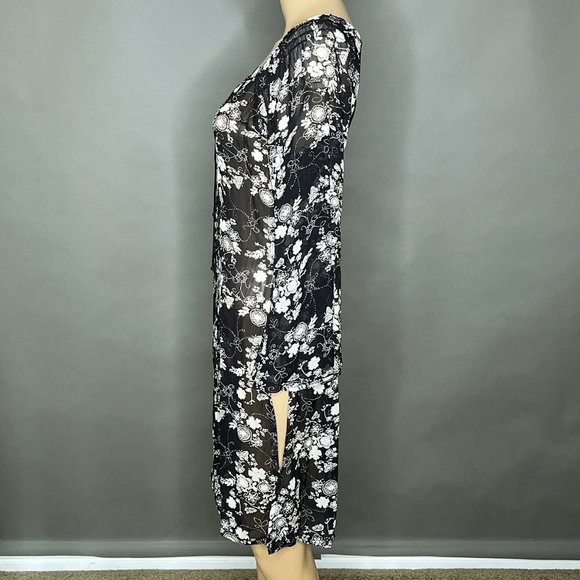 Angie Tunic Black/Flowers Laces up the Front Slits on the Sides/Front Size Small - Picture 8 of 16